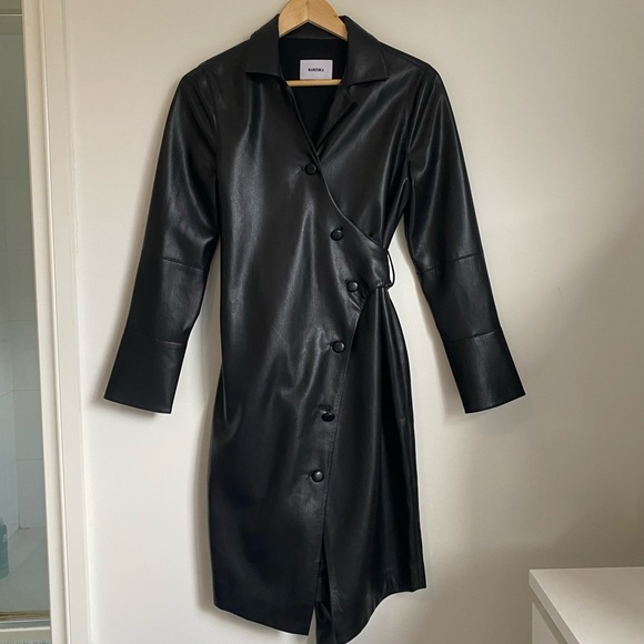 Nanushka Women Black Faux Vegan Leather Long Trench Coat Jacket Sz S - Picture 5 of 13